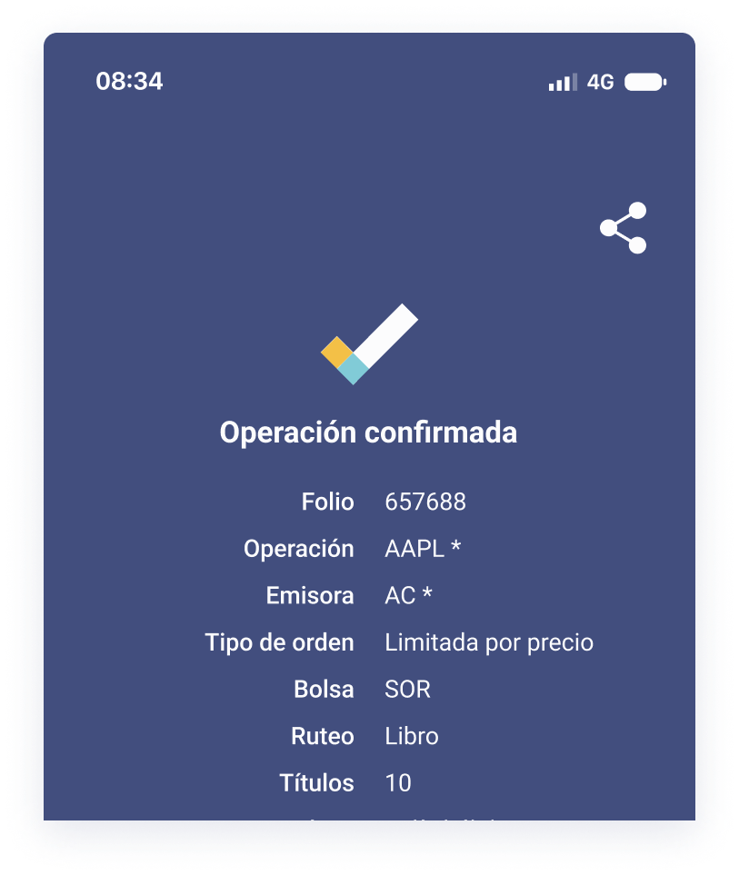 Operación confirmada mobile en Bursanet